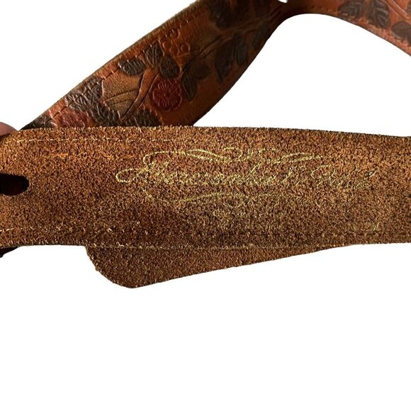 Abercrombie & Fitch Womens Western Hand Tooled Belt Medium Brown Genuine Leather - Picture 9 of 11